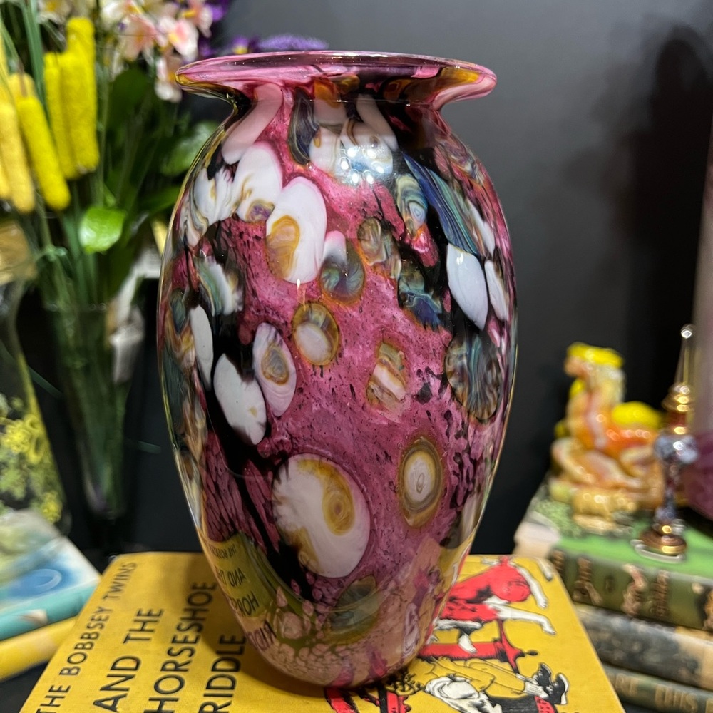 Eickholt Art Glass "Pink Agate" Vase Signed 1997 ~7.5x4.5"